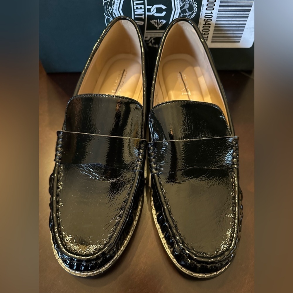 NIB Silent D x Free People Lara Loafer Sz 38 Black Patent Crinkle Vegan - Picture 8 of 13